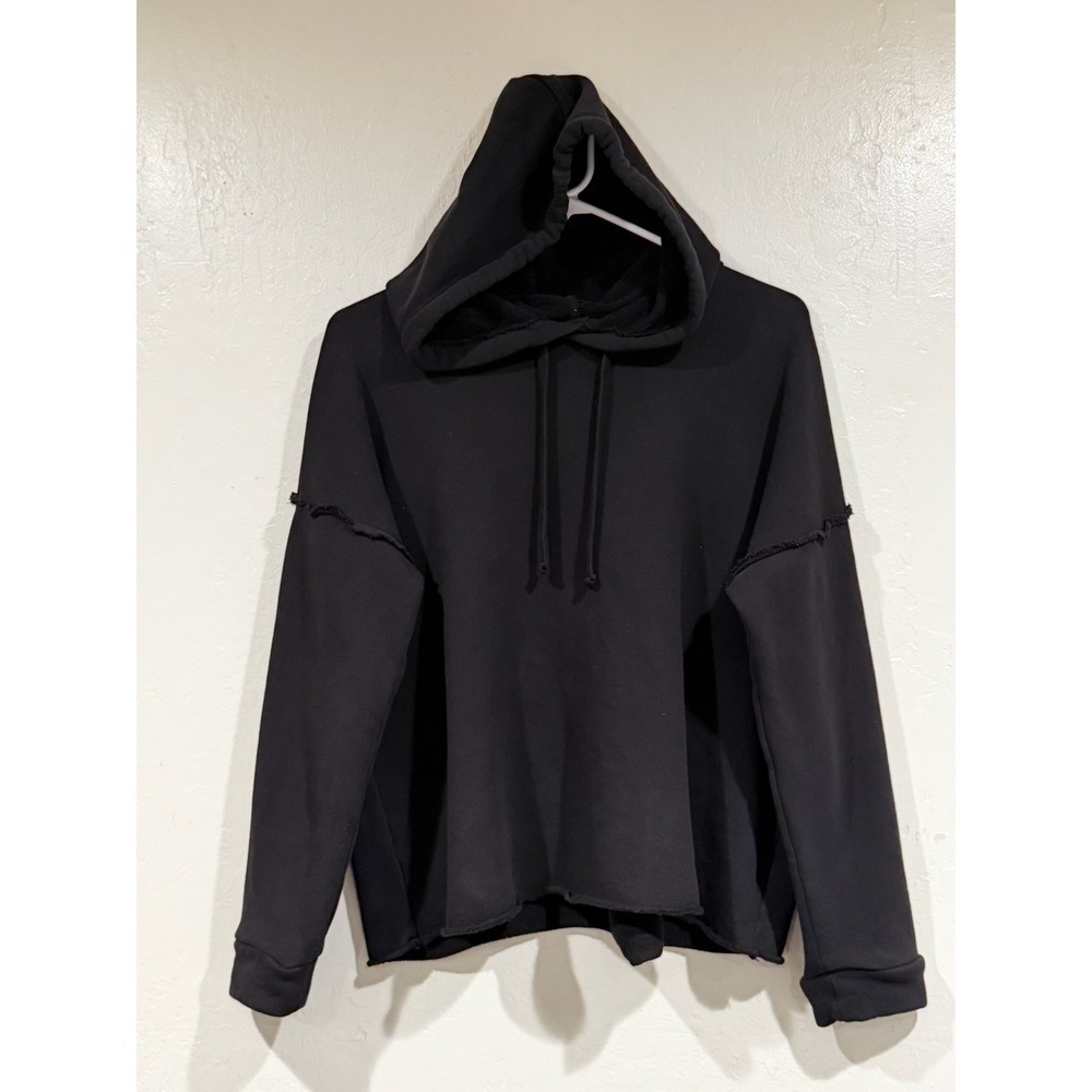 Eileen Fisher Organic Cotton French Terry Raw Edge Hoodie Black Petite PS/PP - Picture 2 of 7